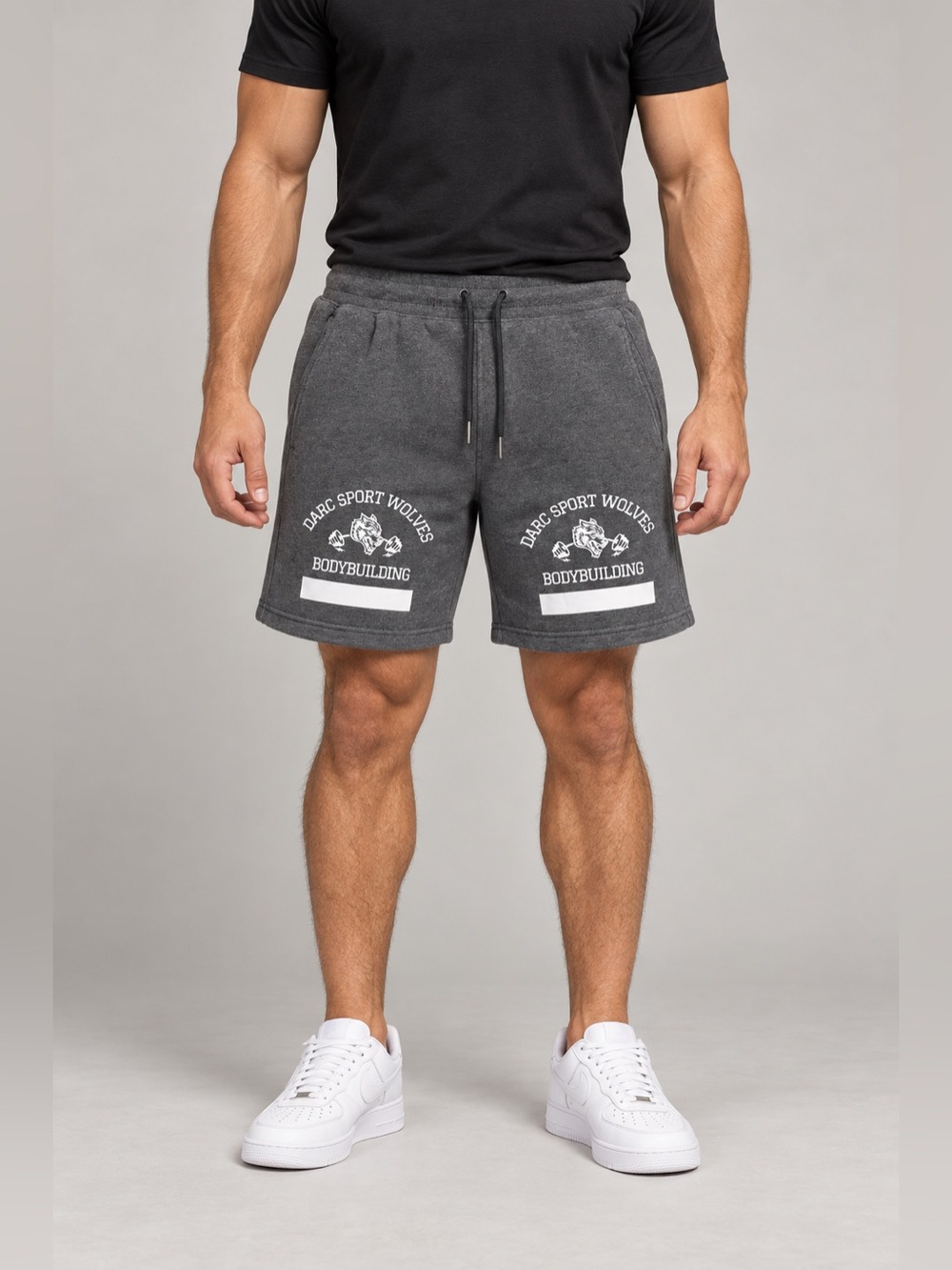 Darc Sport Wolves Bodybuilding Charcoal Fleece Shorts Small NWT